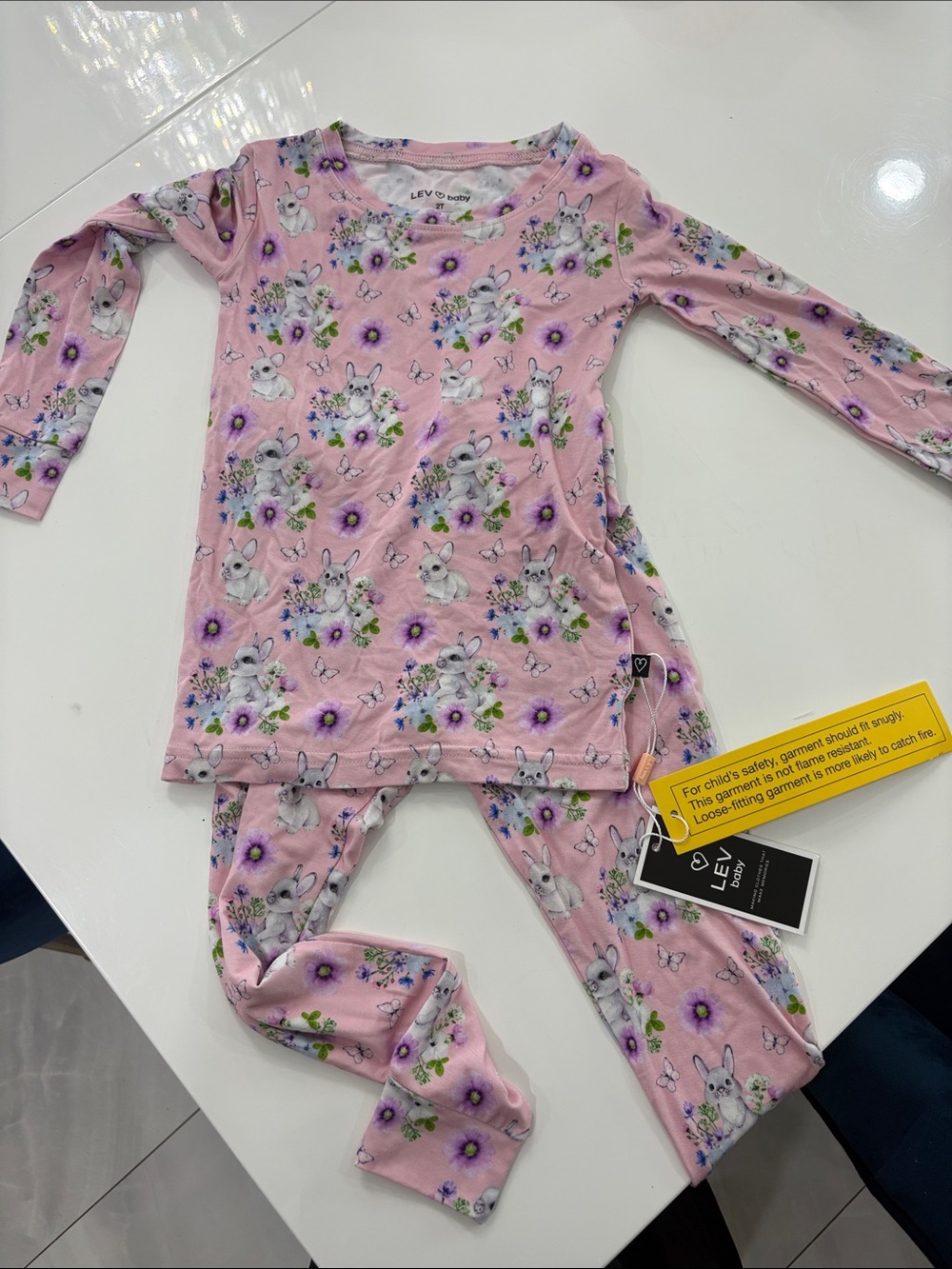 LeV Baby Pink Bunny Floral Kids Pajama Set